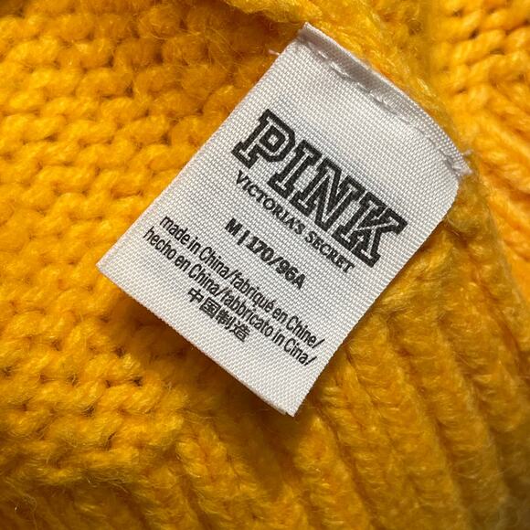 VS PINK Oversized Varsity Sweater | Mustard Yellow Knit, Y2K College Pullover, M - Picture 6 of 10